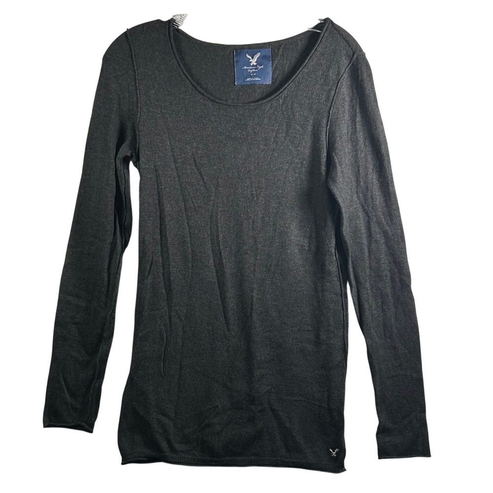 American Eagle Outfitters Gray Long Sleeve Scoop Neck‎ Top Women M Medium